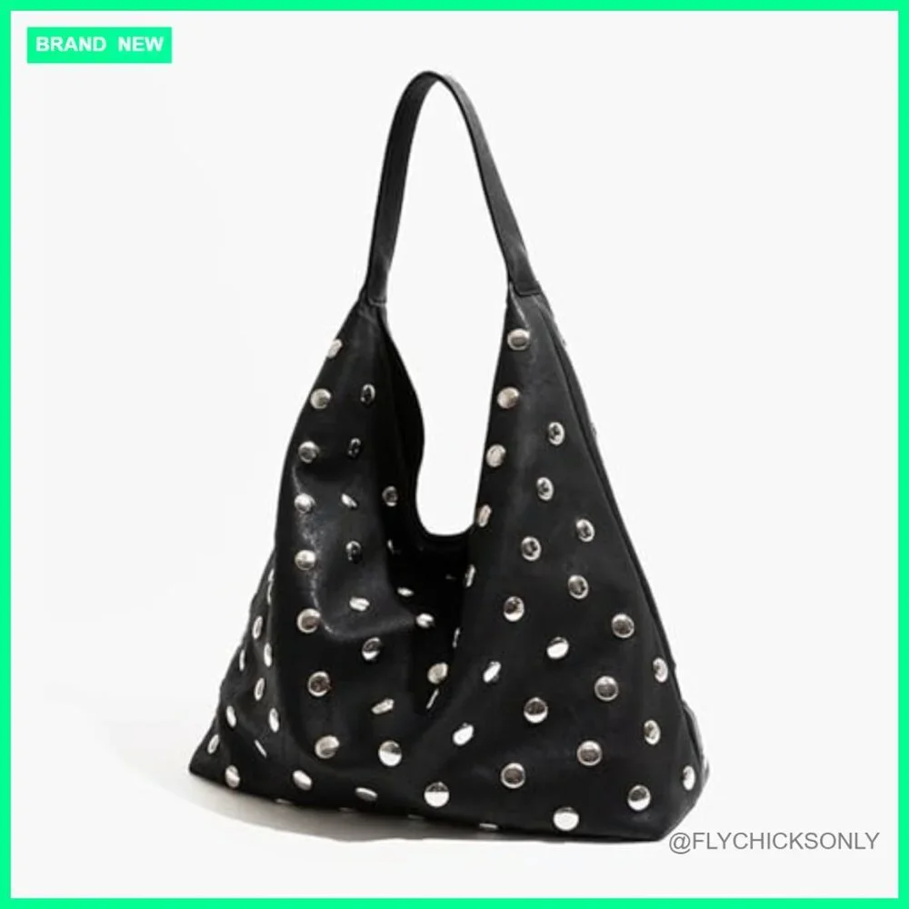 Studded Vegan Leather Hobo Bag Slouchy Shoulder Handbag Tote